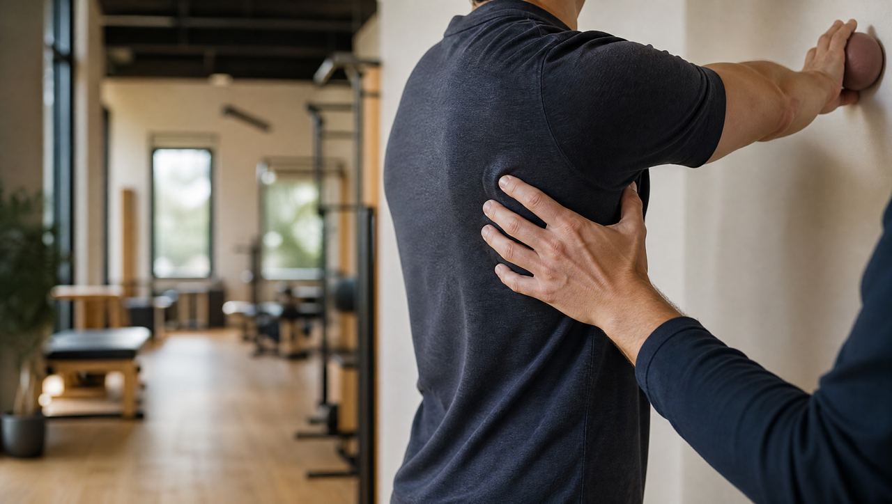 Shoulder-stability exercise with a ball against the wall