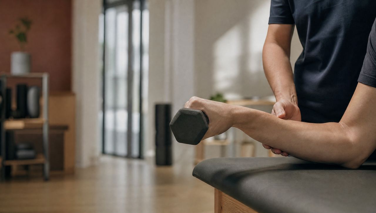 Wrist-strengthening exercise with a light dumbbell