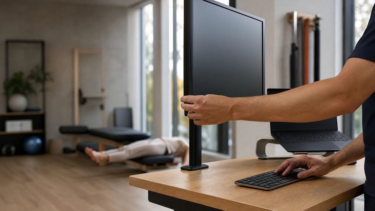 Therapist adjusting a workstation for better ergonomics