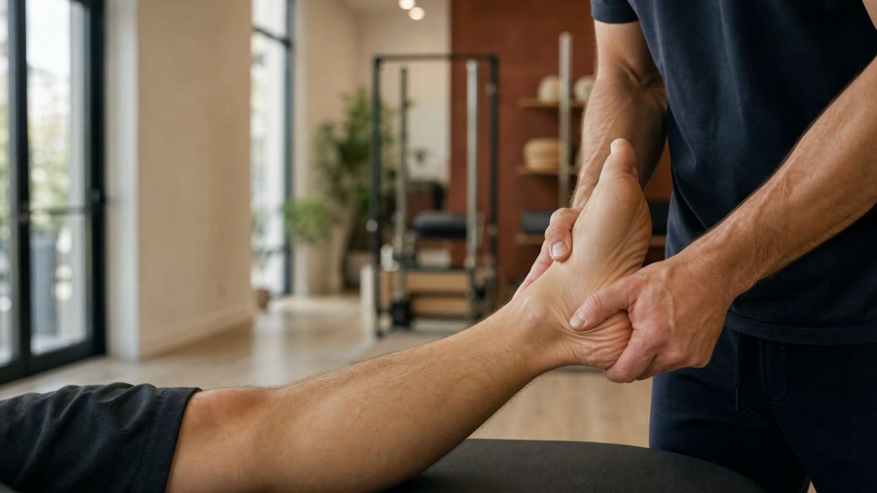 Therapist performing a gentle ankle joint mobilization