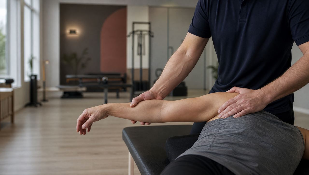 Therapist stabilizing a patient’s shoulder after a labral tear