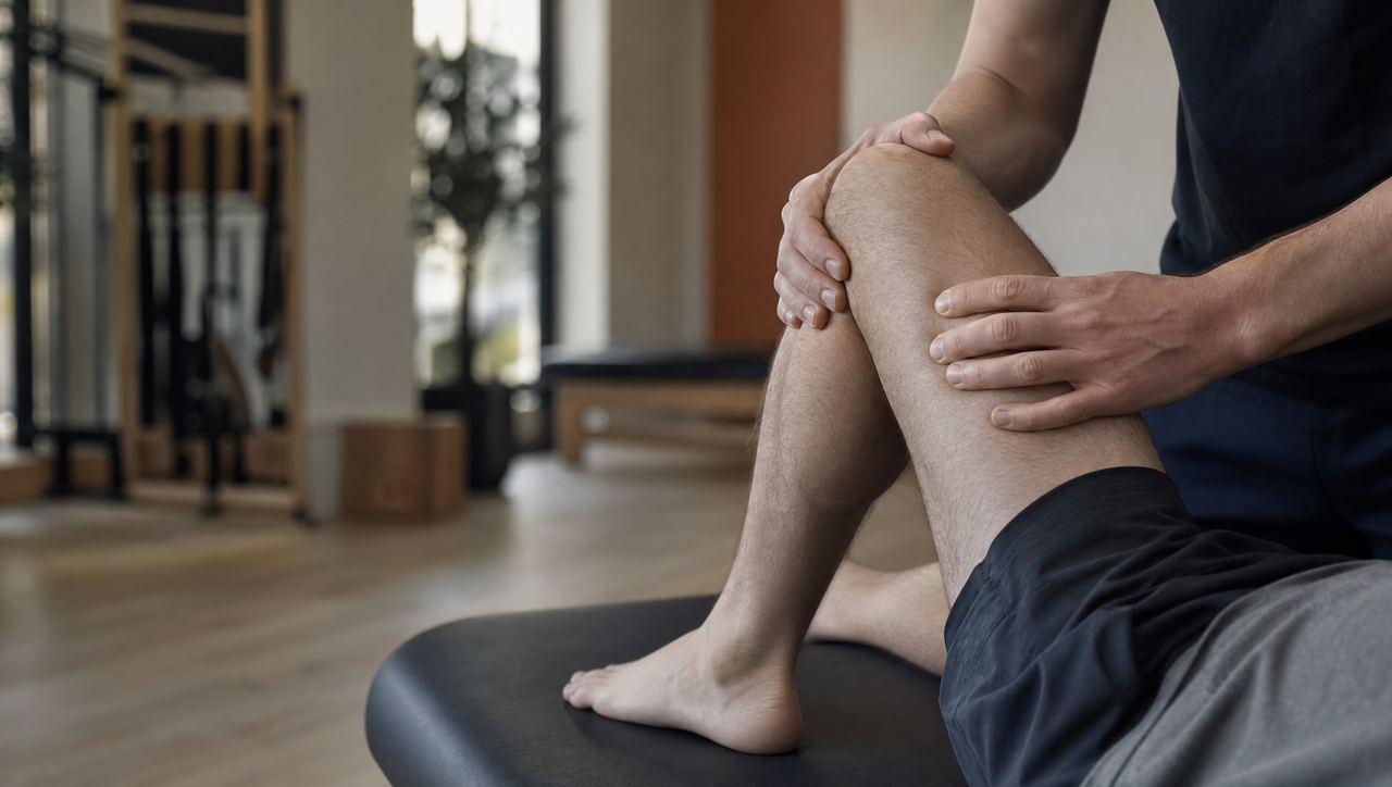 Therapist assessing the outer knee ligament