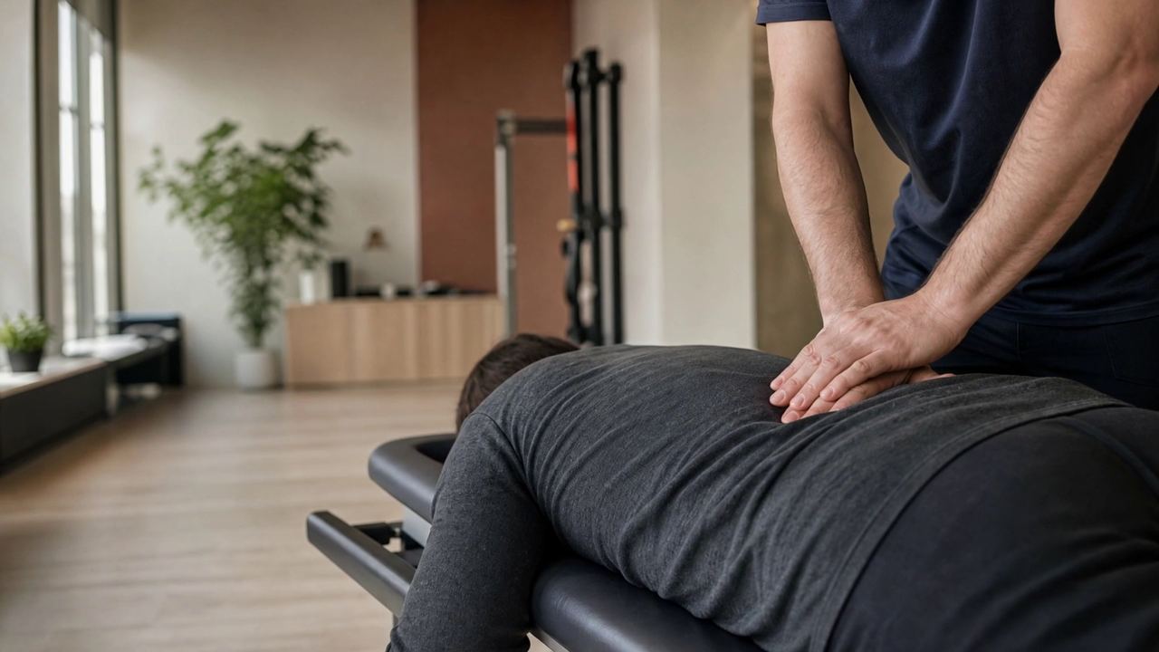 Hands-on manual therapy beside a patient’s lower spine
