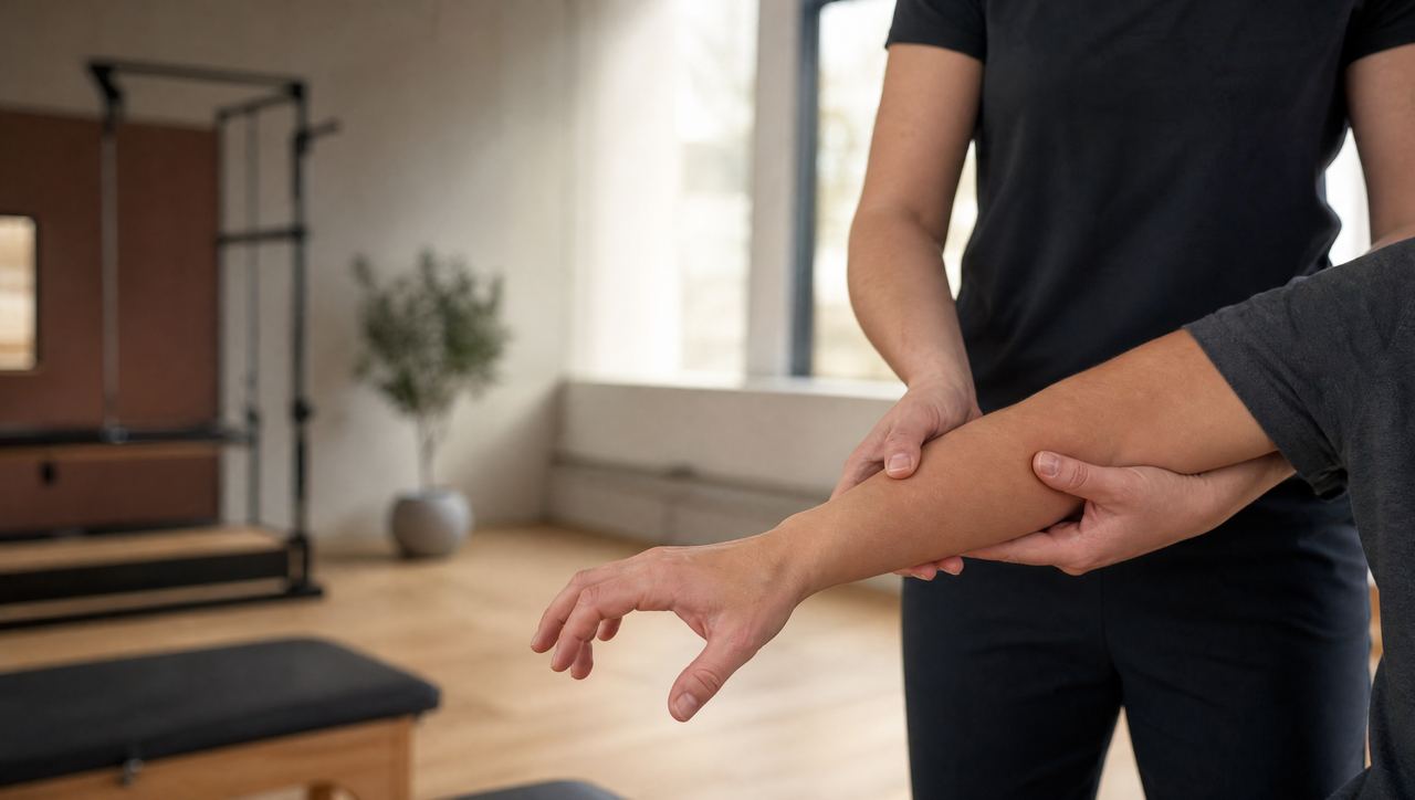 Therapist guiding a nerve-glide for a nerve injury