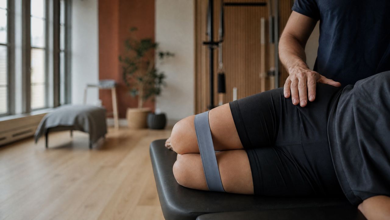 Side-lying clamshell exercise for trochanteric bursitis