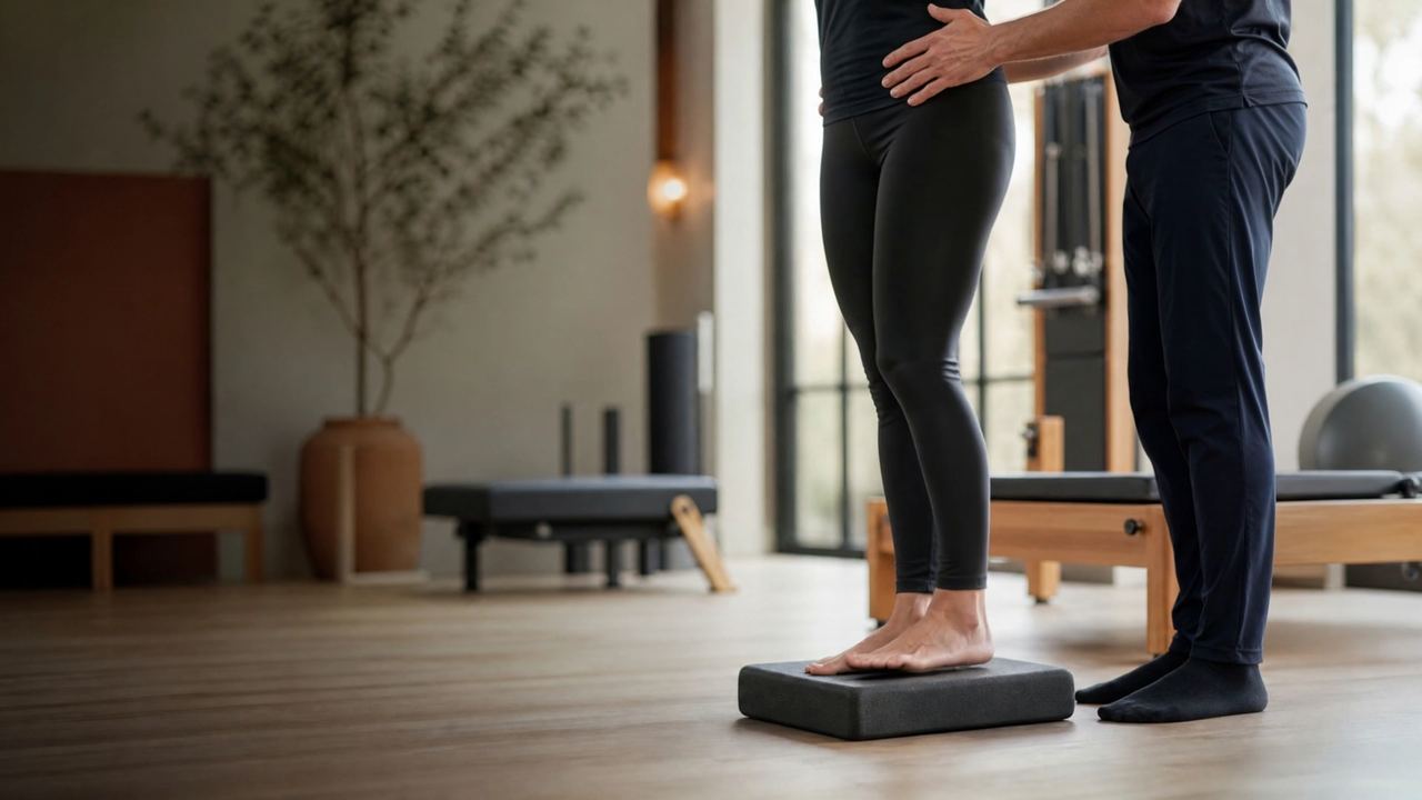 Balance training on a foam pad during vestibular therapy
